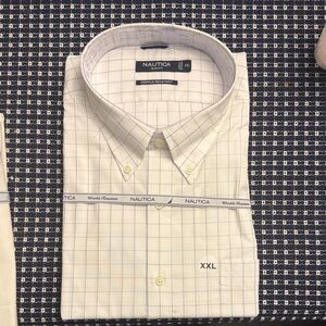 Nautica Men's White and Blue Grid Shirt